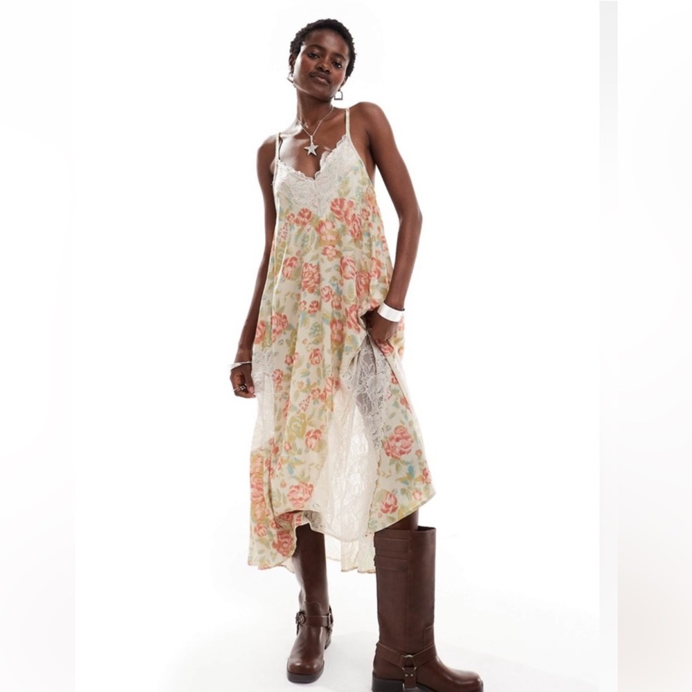 NWT FREE PEOPLE Tea Combo First Date Printed Maxi Slip SZ: XL